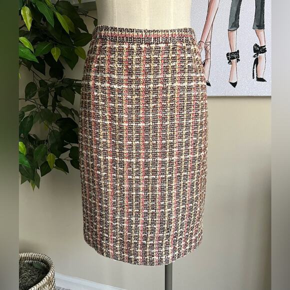 Austin Reed Womens Classic Vintage Pink Tweed Silk Blend Work Pencil Skirt Sz 2P - Picture 1 of 10